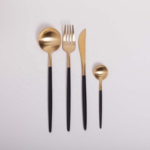 Juego de cubiertos de acero inoxidable con puntos de oro real para cena, juego de cubiertos de metal reutilizable para uso en bodas, juego de cubiertos de oro pulido - Product Image 4