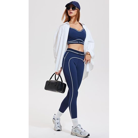 Breathable Reversible Yoga Sets 2-Piece Spandex/Nylon Athletic Top Leggings Lightweight Four-Way Stretch Quick Dry Eco-Friendly