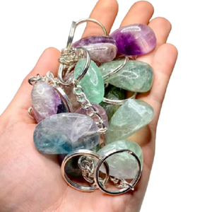 Porte-clés en cristal de haute qualité, fluorite polie, pierre naturelle, cadeaux pour femmes, grossiste en porte-clés - Product Image 5