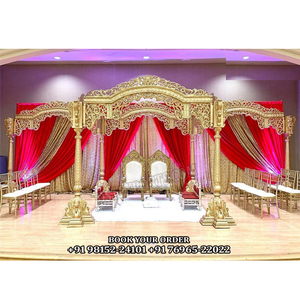 Mandap de mariage en bois de style Mayur, mandap de mariage en bois sculpté élégant, mandap de mariage en bois sculpté à la main par un designer, Australie - Product Image 1