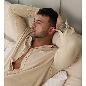 Best Quality Outfits Long Sleeve Button <b>Down</b> Shirt Loose <b>Pants</b> 2 Piece Set Long Sleeve Yoga Sets Wholesale Men's Sets - Product Image 4