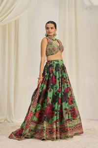 Lehenga Organza Impreso Ropa de Boda Lehenga Bollywood Partywear Diseñador Lehenga choli Listo para usar Ghaghara Choli Sangeet - Product Image 4