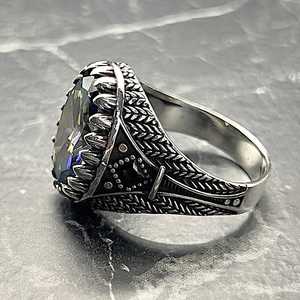 Anillo Otomano de Plata de Ley 925 para Hombre, Hecho a Mano, con Piedra Ovalada de Tanzanita Multicolor, Forma Marquesa, Joyería Turca, Regalo para Él - Product Image 4