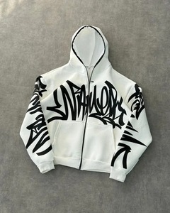 Sudadera con Capucha y Cremallera con Estampado de Grafiti Retro de Harajuku para Hombre, Estilo Y2K, Gótico, Hip Hop, Punk, Informal, Holgada - Product Image 1