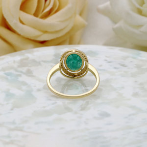 14K Solid Yellow Gold Oval <b>Green</b> Emerald Diamond Halo Engagement <b>Ring</b> Fine Jewelry Wholesale Custom Genuine Gemstone <b>Rings</b> Women - Product Image 6