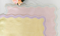 Vente en gros de napperon en lin certifié 100% OEKO-TEX Double tissu bord festonné Design classique motif brodé personnalisé pour la maison