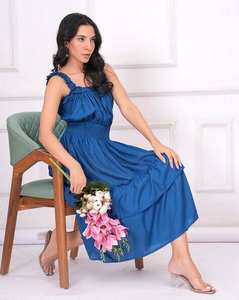 Look de vacances femmes dame été sans manches col carré grande taille été Sexy femmes Midi longueur robe Maxi à plusieurs niveaux pour les femmes - Product Image 5