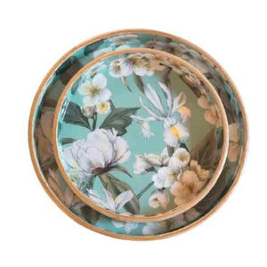 Plateau rond en bois enduit d'émail Plateau de service pour les collations Décoration de table basse Plateau en MDF durable Fournisseur indien - Product Image 1
