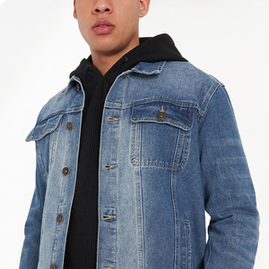 Best Selling High Quality <b>Men's</b> Denim <b>Jackets</b> Custom Logo Printed Hooded Stand <b>Light</b> Pattern Direct Factory Supply - Product Image 4