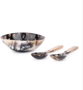 Tự Nhiên Trâu Sừng Chấm Phục Vụ Bát Với Muỗng Và Nĩa Đặt 6 Inch Thủ Công Phục Vụ Bát Cổ Điển Trang Trí Nội Thất - Product Image 3