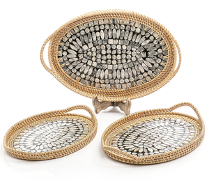 New Look Eco Friendly Wedding Party Tabletop Decor Catering <b>Serving</b> <b>Tray</b> Rattan <b>Serving</b> Dish Bone Inlay Finishing <b>Rounded</b> Shape - Product Image 3