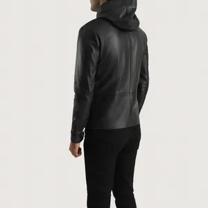 Veste à capuche en cuir véritable pour homme - Coupe ajustée avec fermetures éclair - Product Image 2