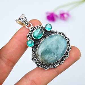 Pendentif en apatite bleu néon, argent sterling 925, bijoux en pierres précieuses faits à la main, collier, cadeau de guérison pour femmes - Product Image 4