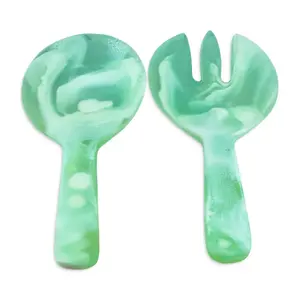 Juego de Servidores de Ensalada de Resina Ecológica Hechos a Mano en India, Aptos para Lavavajillas, Diseño Americano, Utensilios de Cocina Azules - Product Image 4