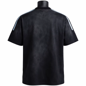T-shirt Homme Oversize Noir en Jersey de Coton Teint Fil à Fil, Manches Courtes, Col Rond, Style Urbain, Respirant et Confortable - Product Image 3