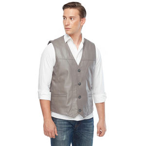 Chaleco de Motocicleta de Invierno para Hombre de Alta Calidad, de Cuero Genuino con Botones, Bordado 3D, Tejido de Poliéster, Cuello en V Largo, Patrón a Cuadros - Product Image 4