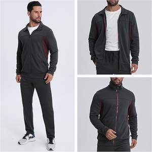 Conjunto Deportivo Personalizado con Cremallera, Chaqueta Cortavientos y Pantalones Deportivos Holgados de Talla Grande, de Felpa Técnica Lisa, de Dos Piezas para Hombre - Product Image 5