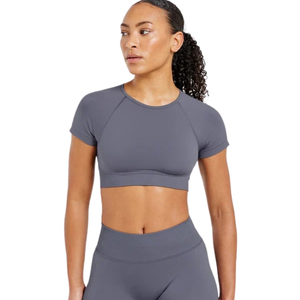 Women Seamless Crop <b>Tank</b> <b>Top</b> raglan Short Sleeve Yoga <b>Top</b> Breathable Quick Dry Fitness Gym Activewear - Product Image 1