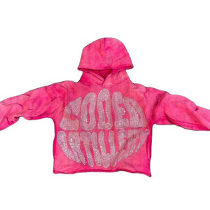 OEM Sweats à capuche pour hommes en coton épais délavé à l'acide surdimensionné en éponge française personnalisés Sweat-shirts vintage Logo sérigraphié en strass pour l'hiver - Product Image 1