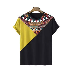 Panneaux de couleur vintage 100% coton T-shirt à manches courtes et col rond pour hommes coupe régulière tissu en toile à séchage rapide respirant décontracté - Product Image 3