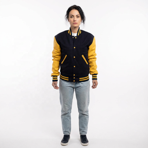 Chaqueta Bomber para Mujer, Negra y Amarilla, de Manga Corta, con Botones, Cuello Alto, Impermeable, Ecológica, con Forro Polar, para Invierno - Product Image 1