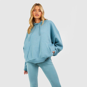 Sudadera con capucha de hombro caído de gran tamaño para mujer de alta calidad 100% Material de algodón transpirable ligero estampado de logotipo personalizado - Product Image 1