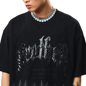 Venta al por mayor 100% algodón de gran tamaño de los hombres Streetwear logotipo personalizado lavado vintage con para el estampado de Puff camiseta de longitud larga - Product Image 2