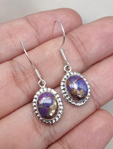 Pendientes de cobre púrpura y turquesa, Plata de Ley 925, joyería colgante estilo bohemio, minimalista, hecho a mano para mujer, joyería artesanal - Product Image 3