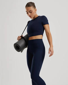 Femmes Super doux quatre voies Stretch été haut court t-shirts bleu saphir entraînement Fitness haut court manches courtes - Product Image 5