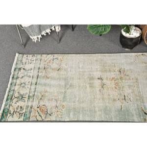 Vintage 23X94 pies verde Beige alfombra turca clásica área grande lana rectángulo abstracto Patchwork patrón látex para uso en el pasillo - Product Image 2