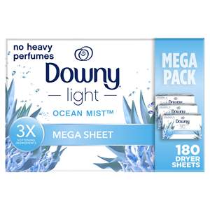 Feuilles de séchage Mega Light Downy originales 180 pièces adoucisseur de brume océanique 3X fraîcheur - Product Image 1