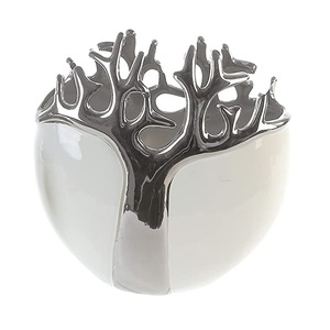 Florero de mesa de metal con diseño de árbol con Juego de 2 jarrones decorativos de aluminio de forma redonda para el hogar con color esmalte blanco - Product Image 1