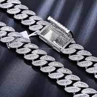 Collier Baguette VVS Moissanite unisexe 16mm avec chaîne à maillons cubain Miami plaqué or mode accrocheuse pour les fêtes de fiançailles
