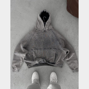 Sudadera con Capucha Personalizada de Estilo Pesado con Bordes Dobladitos, Estampado Desgastado, Corte Rudo, Estilo Retro, Parches, Ropa Urbana para Hombre - Product Image 1