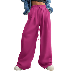 กางเกงสเวตเตอร์ขาตรงเอวสูงของผู้หญิงกางเกงขากว้างแบบผูกเชือกเอวสูงแบบทันสมัย - Product Image 3