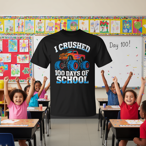 Maglietta '100 Giorni di Scuola' con Monster Truck, Regalo Promozionale per la Celebrazione del 100° Giorno di Scuola per Studenti - Product Image 3