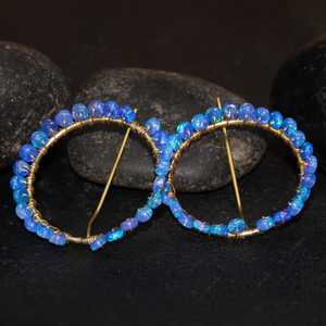 Boucles d'oreilles pendantes en opale de feu bleue pour femmes, vintage, en argent sterling éthiopien plaqué or, opale naturelle, faites à la main, cadeau de naissance d'octobre - Product Image 1