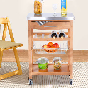 Modern <b>Oak</b> Mobile Kitchen Island Shelf 60x40x85cm with Wheels-KIB003 - Product Image 5