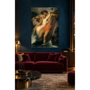 Fida Frederic Leighton Le Pêcheur et la Sirène, la sirène embrassant le pêcheur, impression sur toile - Product Image 1