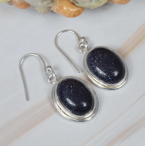 925 argent Sterling pierre précieuse bleu pierre de soleil mode boucles d'oreilles à la main forme ovale pierre de naissance bijoux cadeau pour elle en gros - Product Image 1