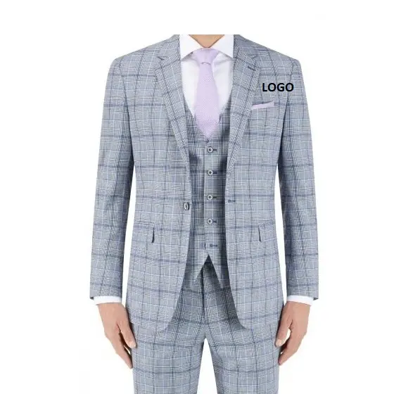 Dernier modèle de costume formel uni pour homme d'affaires Tenue de mariage à carreaux trois pièces Robe de bureau décontractée Pantalon Manteau pour homme