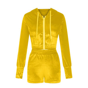 Zip up Hoodie Velvet Velour 2 Piece Biker <b>Shorts</b> Sets Cotton Custom Logo Lounge Wear Casual <b>Women</b> Set for Girls - Product Image 6