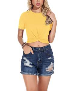 Precio de fábrica New Look Buena calidad Verano Crop Top Mujeres camiseta Tela de algodón O-cuello Mujeres Crop Top Camiseta - Product Image 2