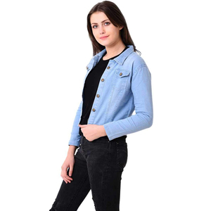 Chaqueta vaquera recortada de alta calidad para mujer Bolsillos delanteros Abrigo largo Estilo de invierno Diseño personalizado Servicio OEM Disponible Algodón - Product Image 3