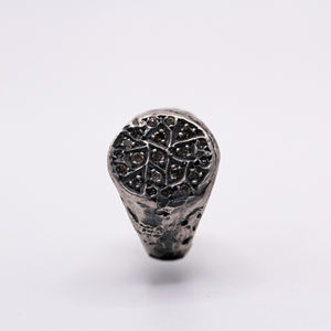 Handmade Luxury 925 Sterling Silver Signet Ring <b>Brown</b> Diamond Octagonal Texture Wide Band for Wedding Party Anniversary Made - Product Image 3