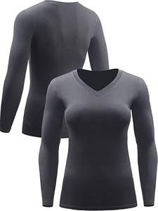 T-shirt de yoga à manches longues et coupe sèche pour femmes Design respirant à col en V avec motif solide personnalisable pour vêtements de basket-ball - Product Image 3