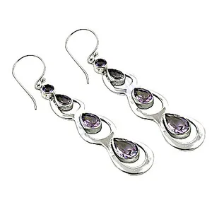Boucles d'oreilles pendantes en argent 925 avec améthyste pour femmes - Product Image 2