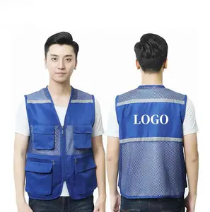 Pakaian kerja pelindung Hi Vis, rompi keamanan kerja Hi Vis Logo kustom industri konstruksi dengan saku