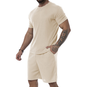 Wholesale Plus Size Men's Custom Logo Breathable Quick Dry Sport Clothes <b>Suits</b> Summer Solid 2-Piece Cotton <b>T</b>-<b>shirt</b> Short Sets - Product Image 2