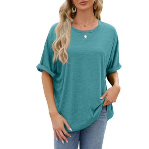 Camisetas de Manga Larga para Mujer al por Mayor, Corte Regular, Poliéster/Algodón, Transpirables, Cuello Redondo, Tops Casuales de Verano - Product Image 1